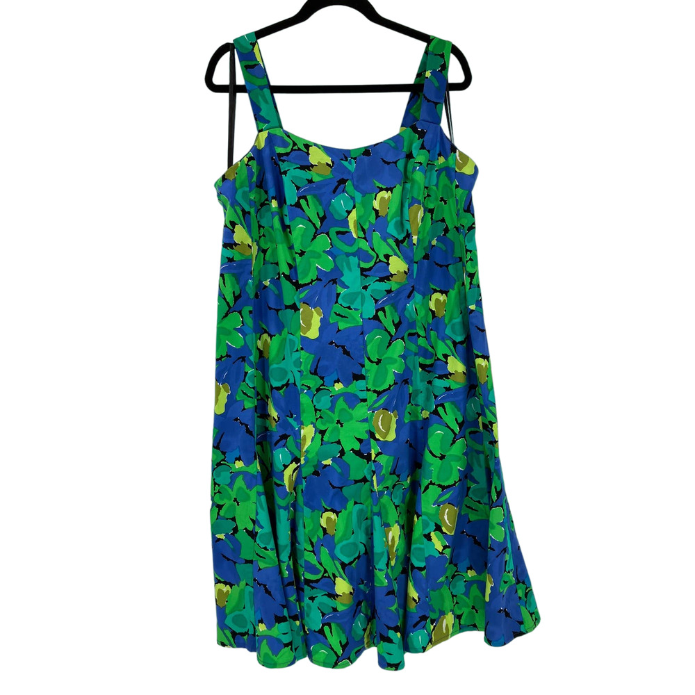 Cato Plus Size Blue Green Floral Zip A Line Adjustable Straps Cotton Sundress